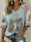 Women'S Country Music Legend Tribute Casual Memorial Mid-Length Sleeves V-Neck T-Shirt