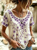 Women's Retro Floral Pattern Casual T-shirt