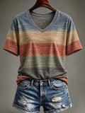 Women'S Casual Autumn Striped V-Neck T-Shirt