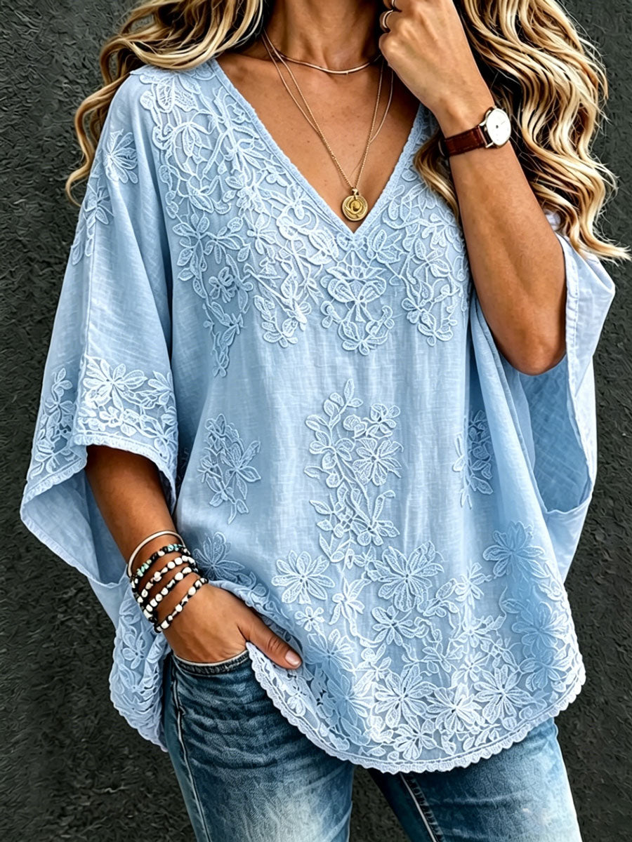 Women'S Cotton And Linen Floral Casual Vacation Top