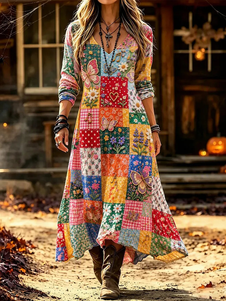 Ladies' Butterfly Pattern Casual Dress