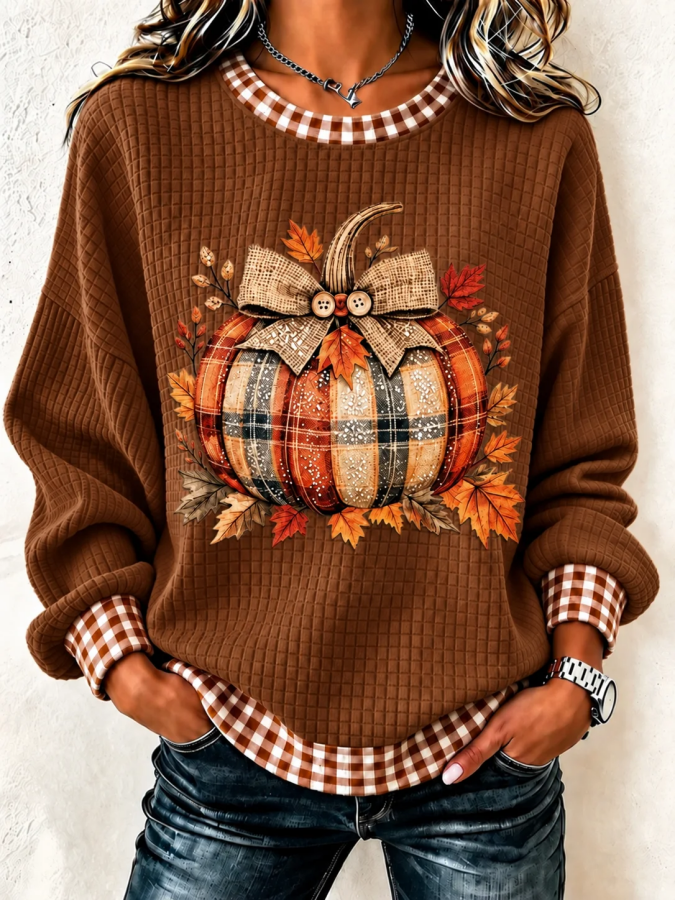 Women Plaid Crew Neck Casual Spring/Fall Long Sleeve Sweatshirt