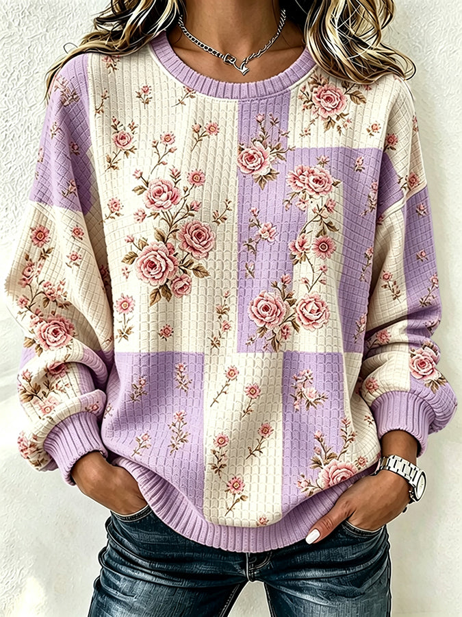 Women'S Casual Plaid Floral Sweatshirt
