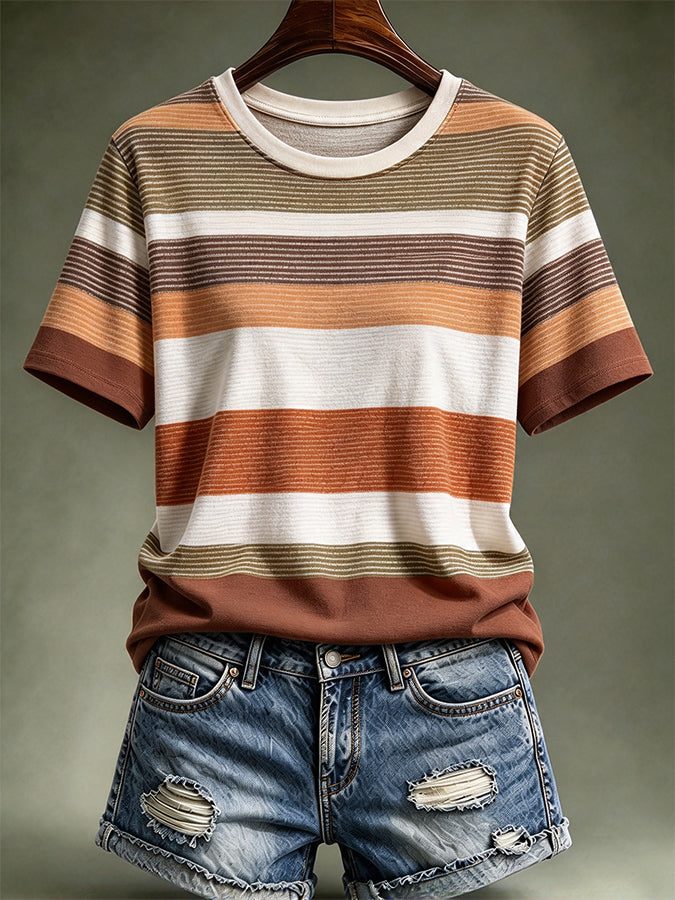 Women'S Autumn Striped Printed Casual T-Shirt