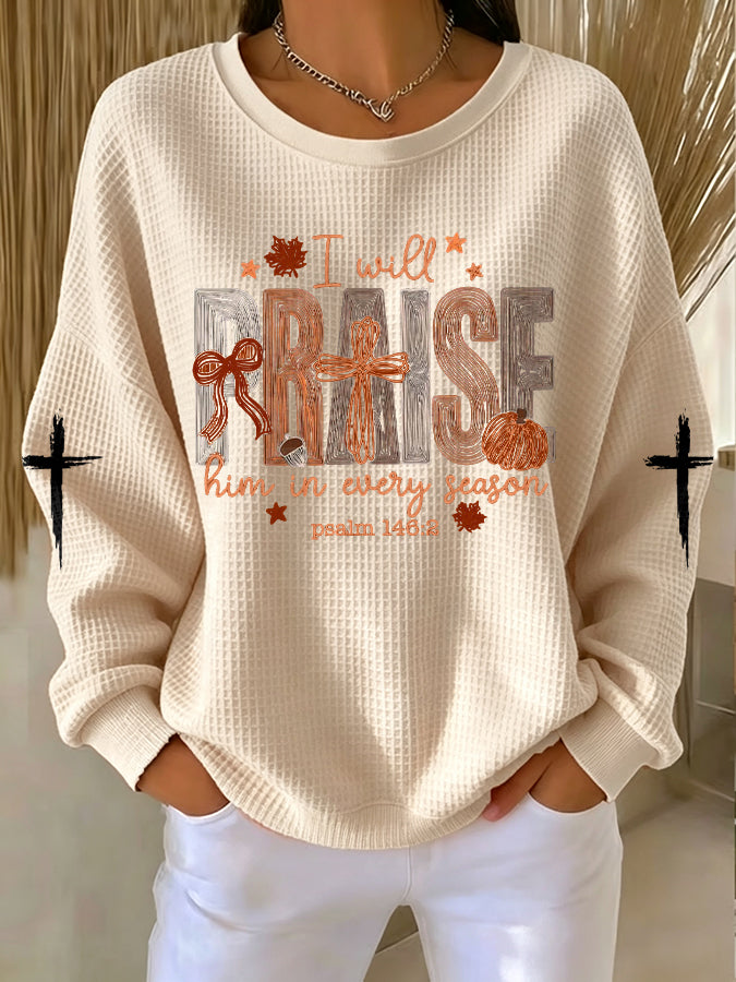Women'S God Is Faithful In Every Season Waffle Sweatshirt
