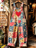 Women's Floral Print Faux-Denim Jumpsuit
