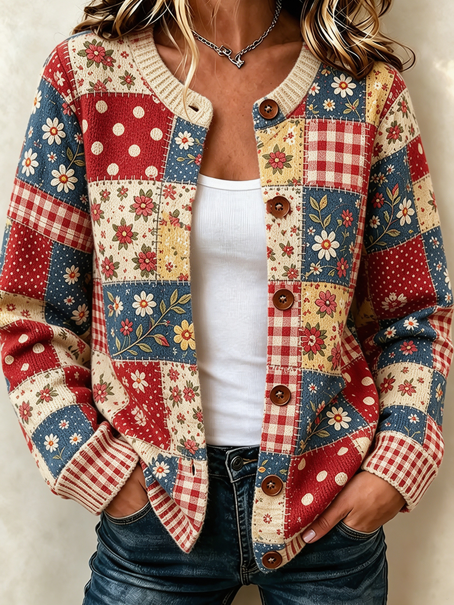 Women's Casual Printed Knit Cardigan