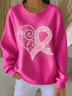 Women'S Rhinestone Breast Cancer Heart Ribbon  Print Casual Texture Sportswear