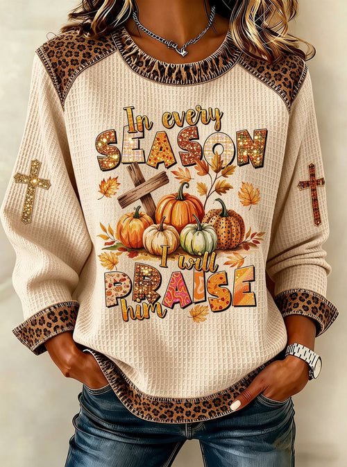 Women in Every Season I Will Praise Him Fall Leopard Sweatshirt