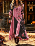 Women'S Pink Witch-Themed Casual V Neck Maxi Dress