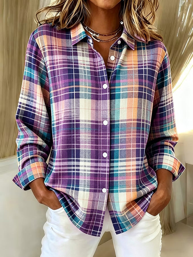 Women'S  Casual  Print Lapel Long Sleeve Shirt