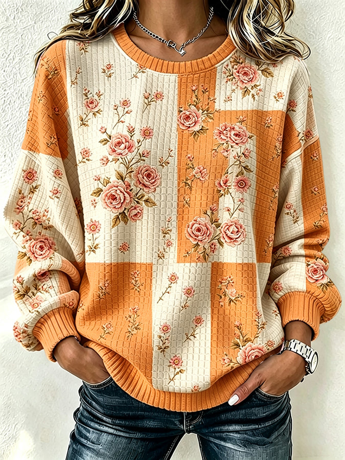 Women'S Casual Plaid Floral Sweatshirt