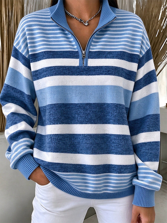 Women'S Striped Zipper Sweatshirt