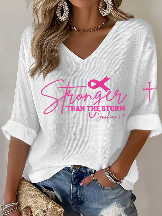 Women'S Stronger Than the Storm  Print Waffle  Top