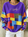 Women's Casual Printed Waffle Long-Sleeve Top
