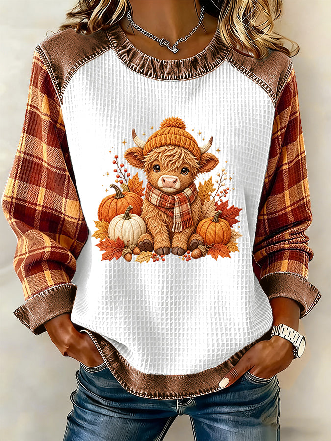 Women'S Highland Cow Printed Casual Long Sleeve Top