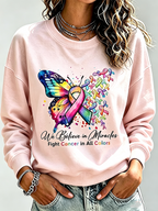 Women'S Casual Cancer Promotion Month Multi Color Round Neck Top