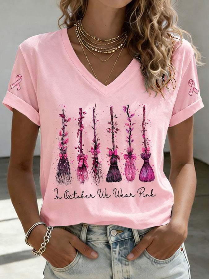 Women'S In October We Wear Pink Print Short-Sleeve T-Shirt