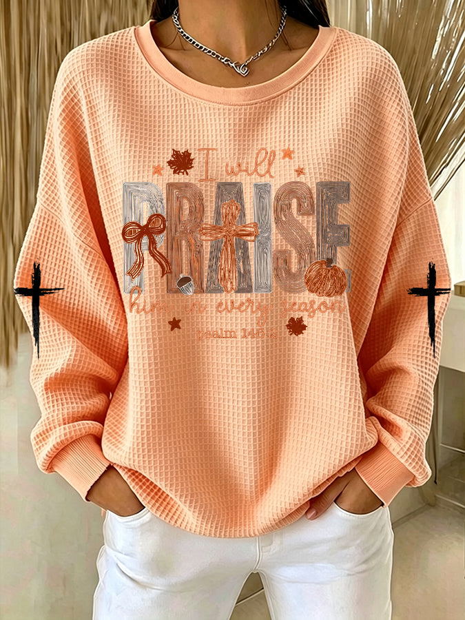 Women'S God Is Faithful In Every Season Waffle Sweatshirt