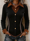 Women's Casual Color-Block Faux-Layered Top