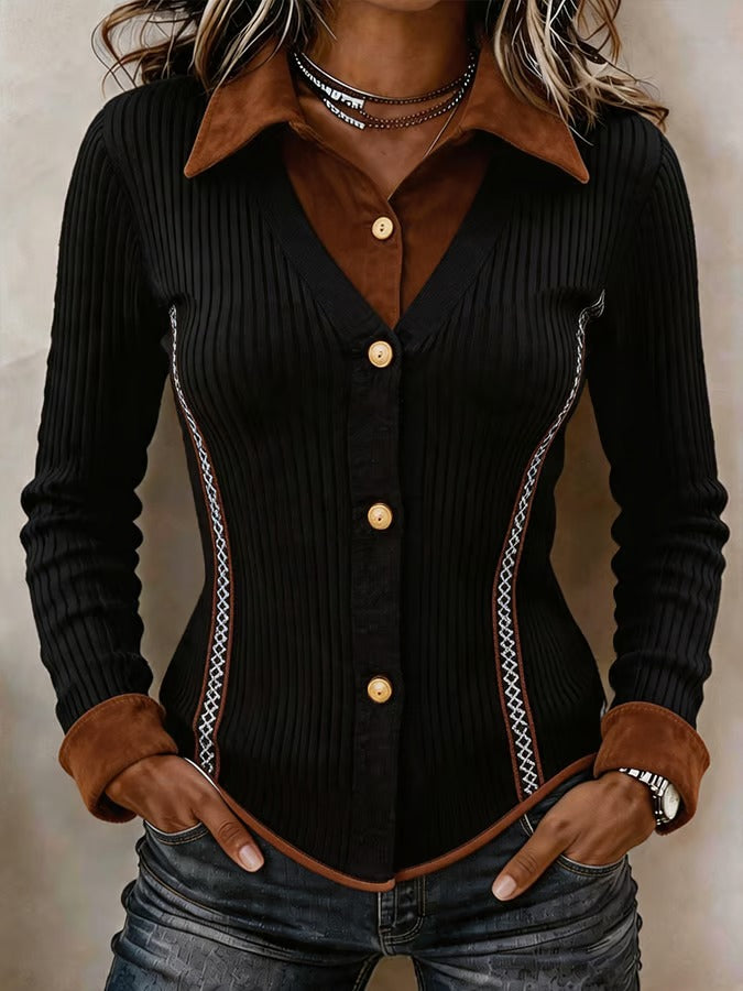 Women's Casual Color-Block Faux-Layered Top