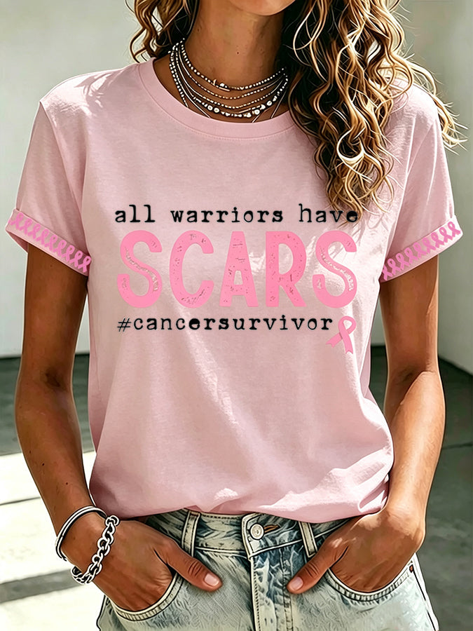 Women'S Retro Breast Cancer Printed T-Shirt