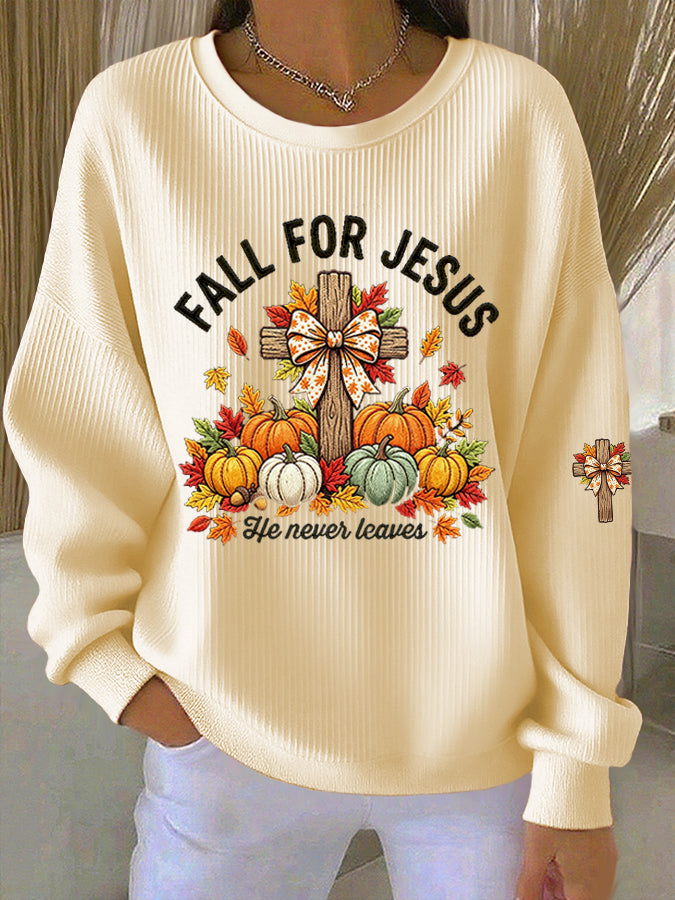 Women'S Fall For Jesus Print Casual Sweatshirt