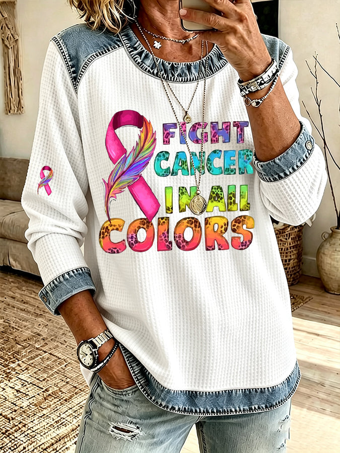 Women'S Casual Fight Cancer In All Color Waffle Top
