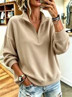 Women's Casual Stand Collar Plain Sweatshirt