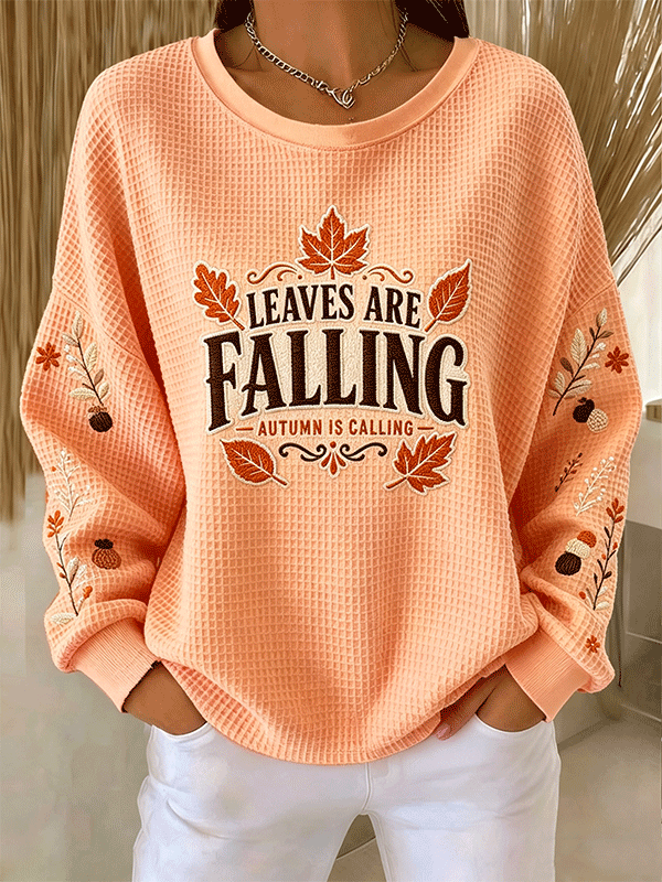 Women's Leaves Are Falling Autumn Waffle Top
