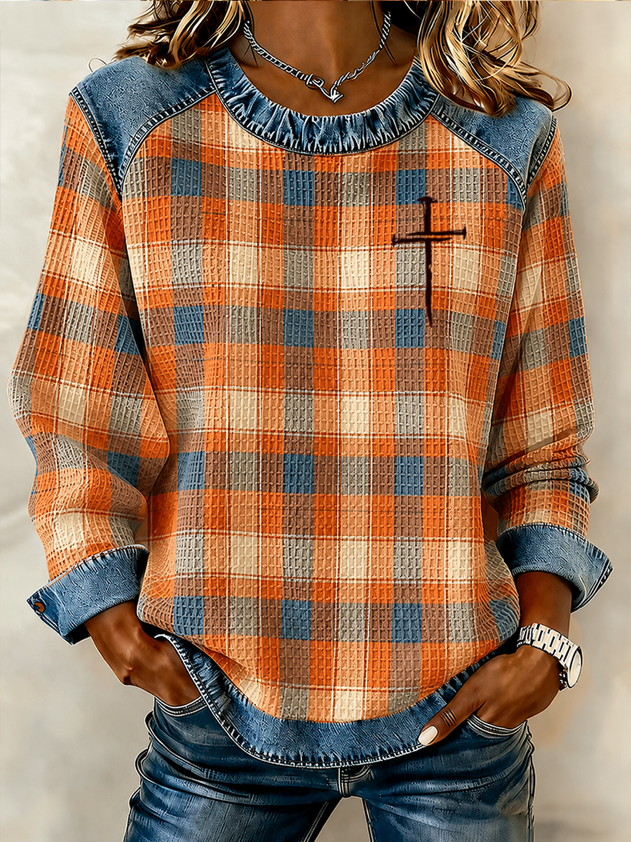 Women's Autumn Jesus Faith Plaid Hoodie