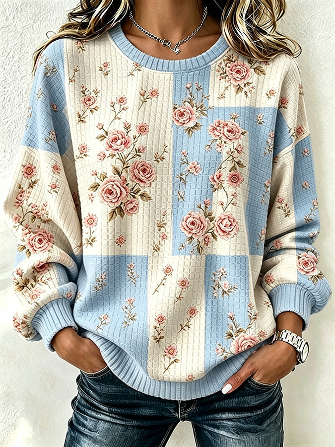 Women'S Casual Plaid Floral Sweatshirt