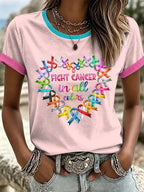 Women's Retro Fight Cancer In All Colors Printed T-shirt