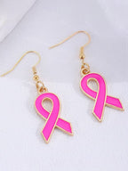 Breast Cancer Awareness Publicity Pink Ribbon Oil Drop Earrings