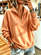 Women's Casual Stand Collar Plain Sweatshirt
