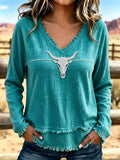 Women's Bull Skull Rhinestone Print Top