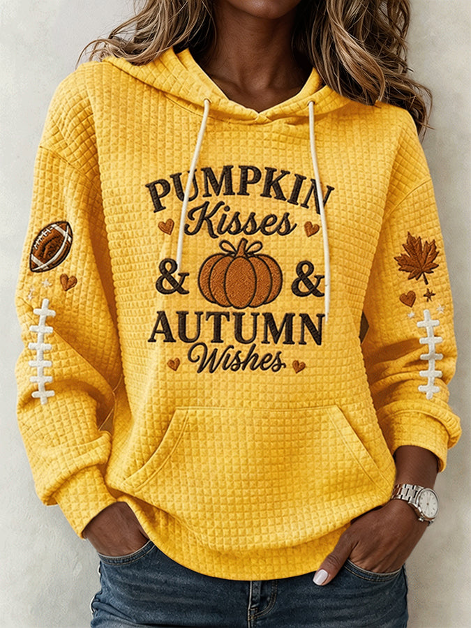 Women'S Pumpkin Kisses & Autumn Wishes Football Hoodie
