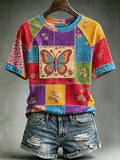 Women's Butterfly Print Round Neck T-shirt