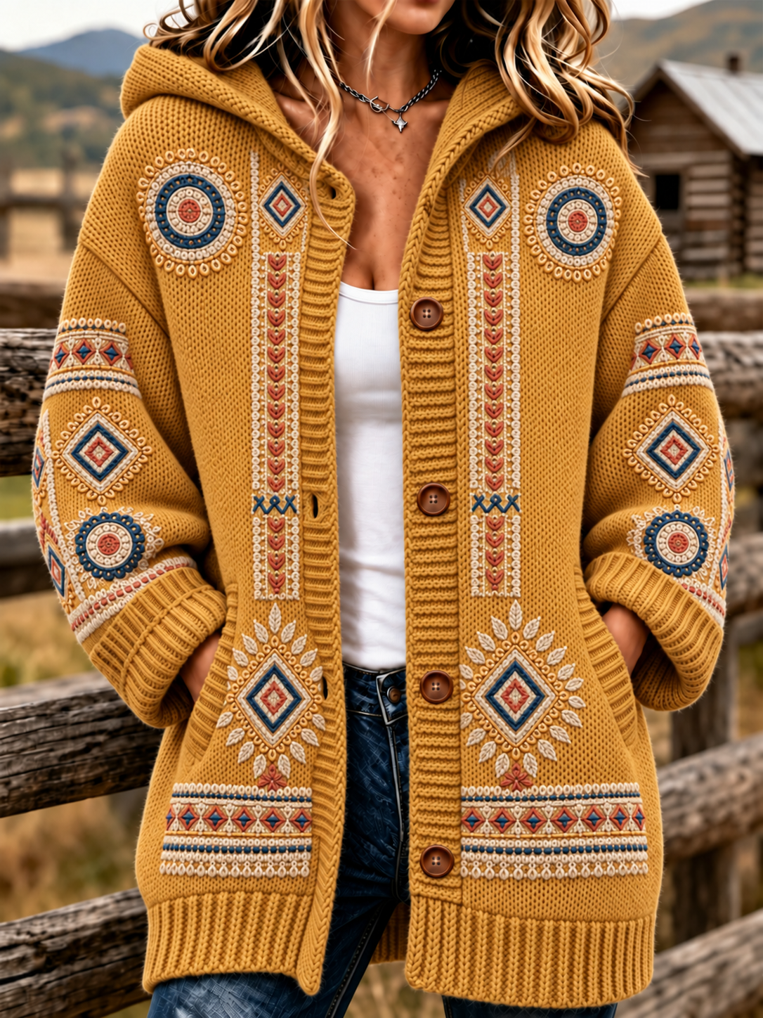 Women Retro Western Style Print Casual Cardigan