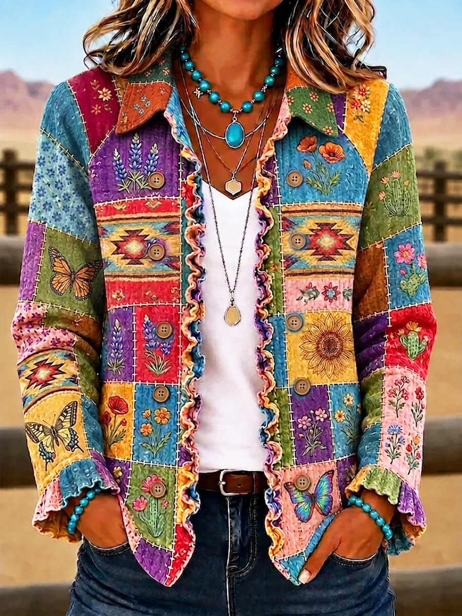 Women'S Butterfly Patterned Casual Western Style Jacket