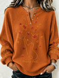 Women'S Casual Henry Collar Autumn Happy Cat Print Hoodie