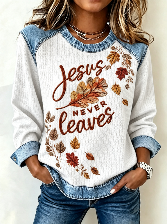 Women's Retro Fall for Jesus He Never Leaves Print Hoodie