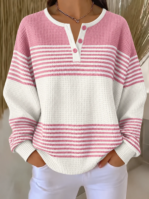 Women Abstract Henley Collar Printing Casual Spring/Fall Long Sleeve Sweatshirt