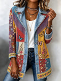 Women's Patchwork Art Denim Collar Jacket