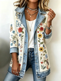 Women's Patchwork Art Denim Collar Jacket