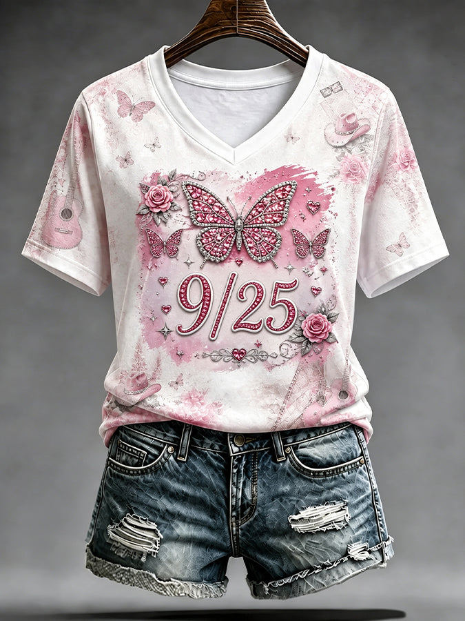 Women'S 9/25 Printed Short Sleeve Knitted Shirt