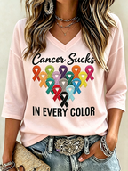 Women's Fight Cancer In All Colors Cancer Awareness Print T-shirt