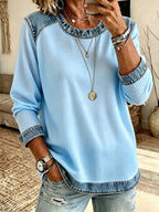 Women'S Casual Contrasting Color Waffle Top