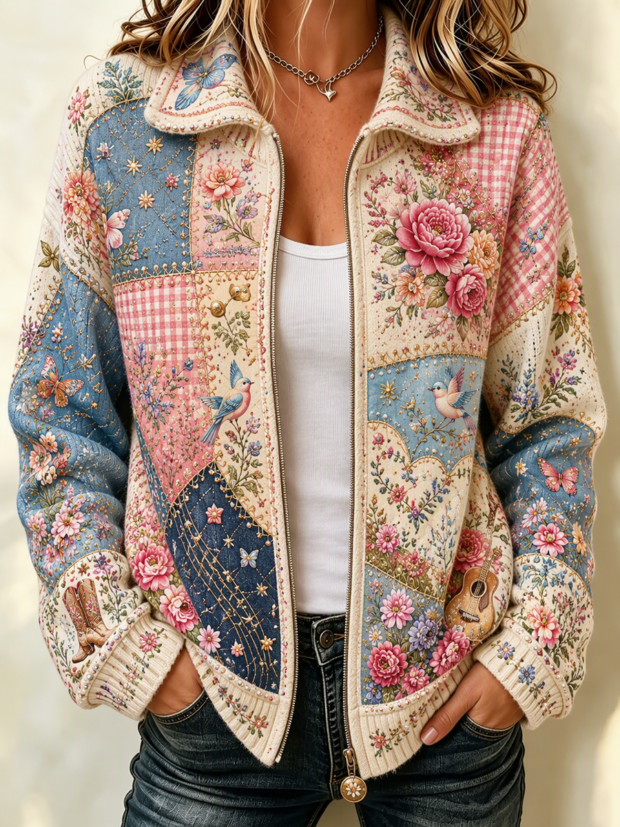 Women'S Retro Butterfly Country Music Flower Printed Cardigan