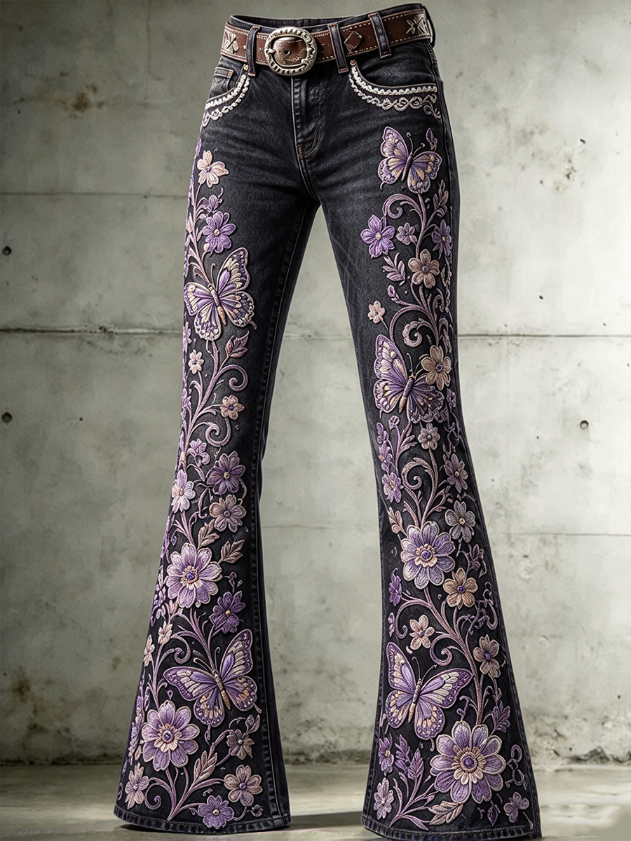 Women's Floral Pattern Jeans